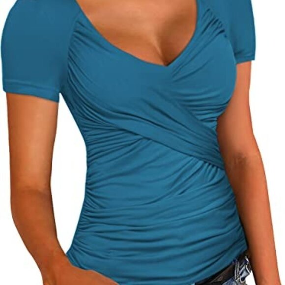 zeagoo Tops - Zeagoo Short Sleeve Ruched V-Neck Size XL